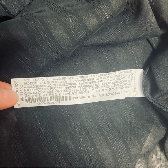 Zara Blouse Women’s Size Medium Black Striped Sheer‎ Satin Silver Studded Ruffle - Picture 10 of 11